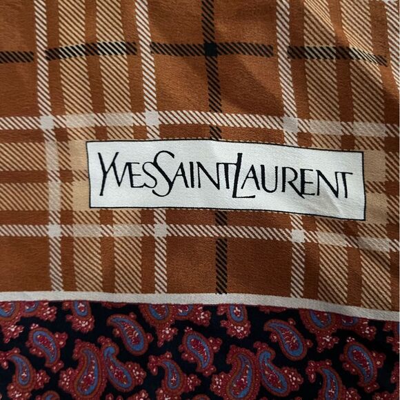 Yves Saint Laurent Plaid and Paisley Square Silk Scarf - Picture 4 of 5